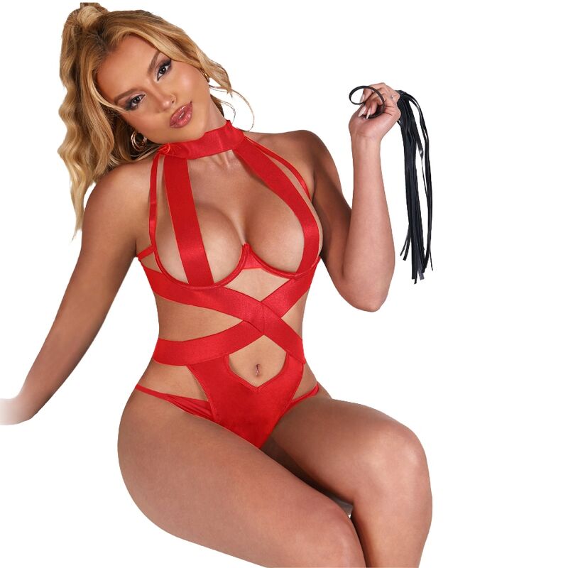 Subblime Body Halter com Arnês Sexy Vermelho S/M, destacando o design elegante e o tecido suave.