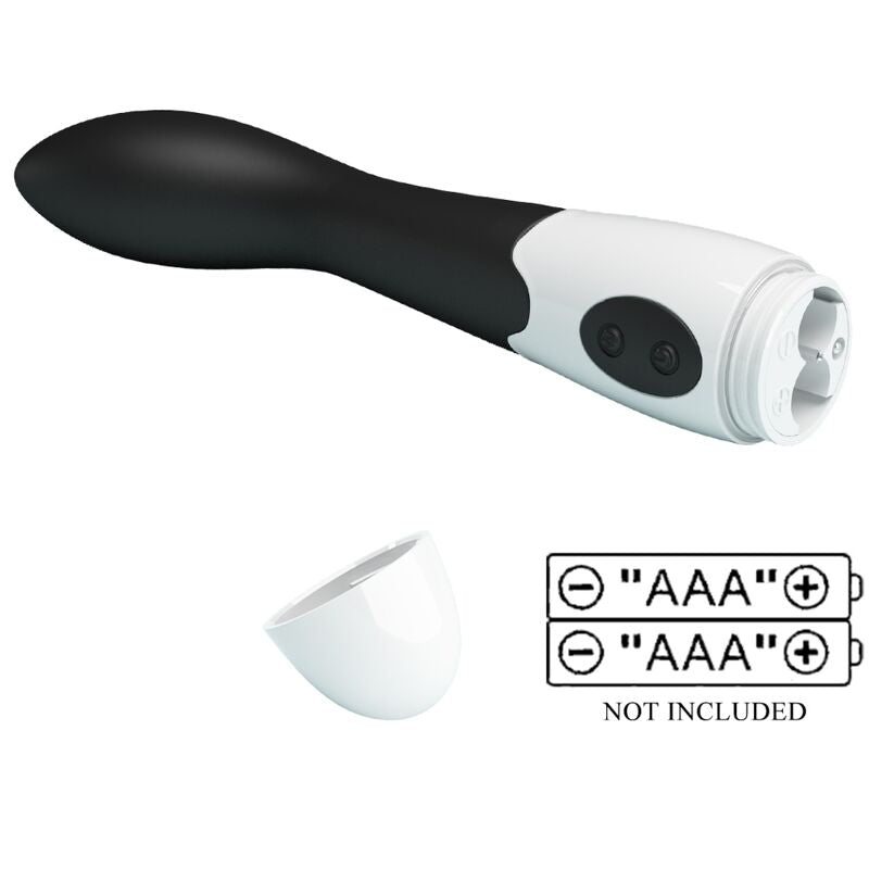 Close-up do Vibrador G-Spot PRETTY LOVE Bishop com 30 modos, mostrando o seu design curvo e material preto em silicone.