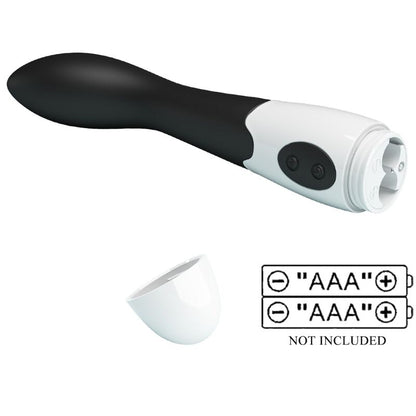 Close-up do Vibrador G-Spot PRETTY LOVE Bishop com 30 modos, mostrando o seu design curvo e material preto em silicone.