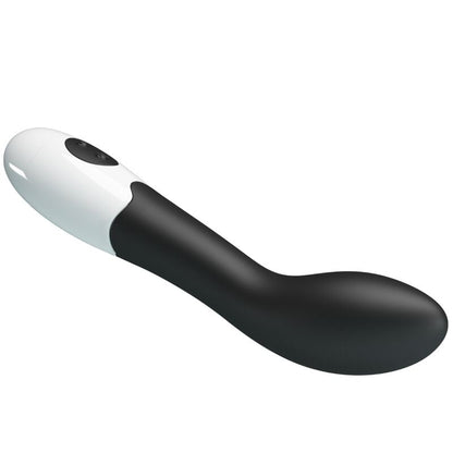 Close-up do Vibrador G-Spot PRETTY LOVE Bishop com 30 modos, mostrando o seu design curvo e material preto em silicone.