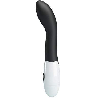 Close-up do Vibrador G-Spot PRETTY LOVE Bishop com 30 modos, mostrando o seu design curvo e material preto em silicone.