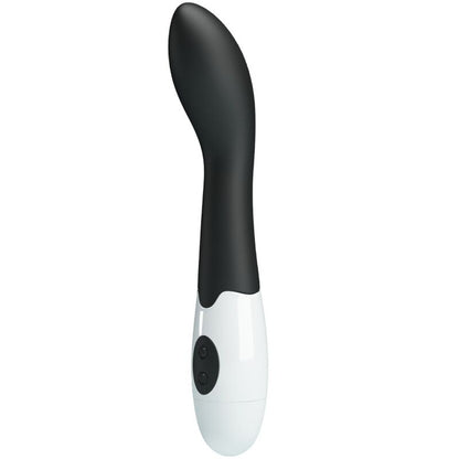 Close-up do Vibrador G-Spot PRETTY LOVE Bishop com 30 modos, mostrando o seu design curvo e material preto em silicone.