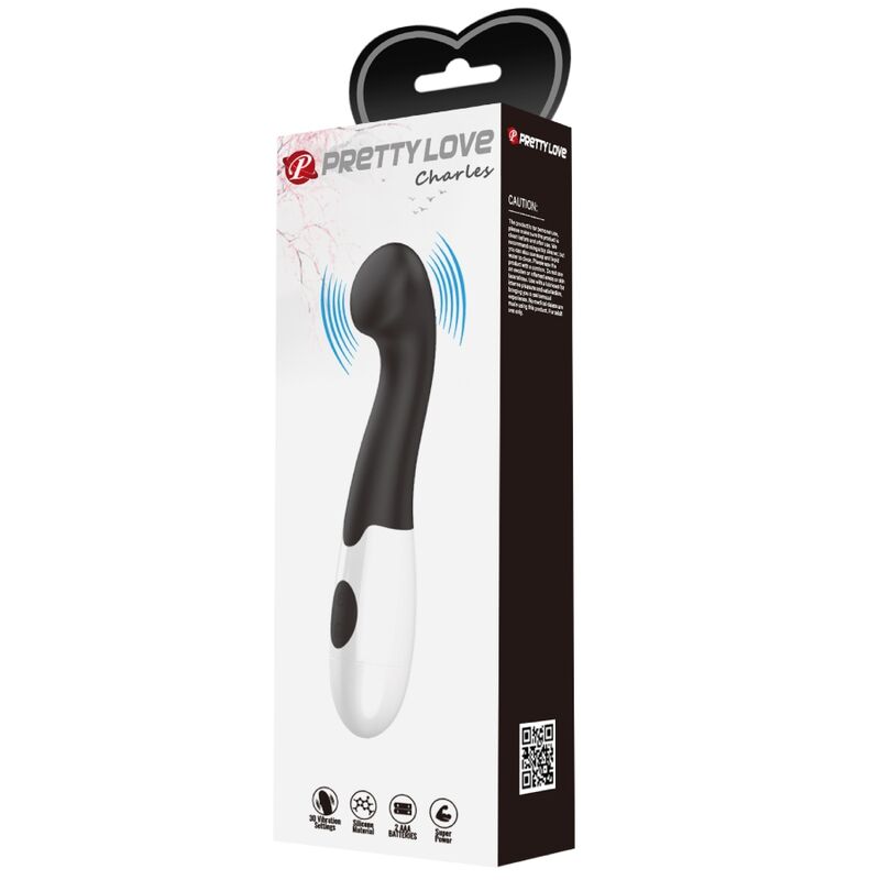 Close-up do vibrador PRETTY LOVE Charles G-Spot preto, destacando o seu design elegante e textura em silicone.