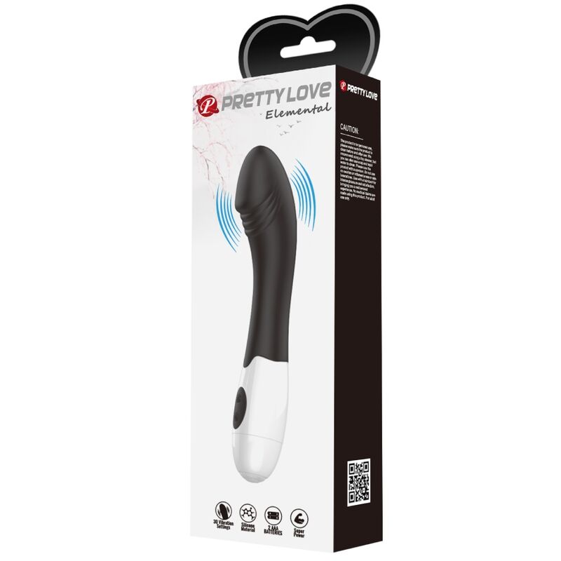 Vibrador G-Spot Elemental PRETTY LOVE preto com 30 modos de vibração para estimulação do ponto G.
