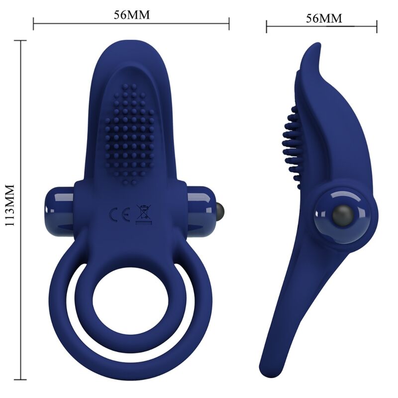 Pretty Love Bronson Anel Peniano Duplo Vibratório Azul em silicone