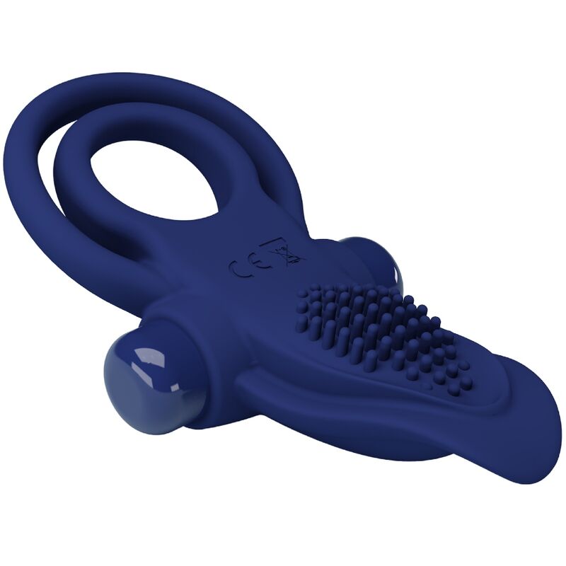Pretty Love Bronson Anel Peniano Duplo Vibratório Azul em silicone