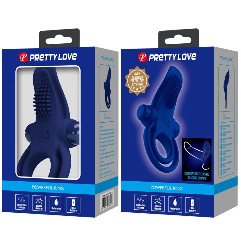Pretty Love Bronson Anel Peniano Duplo Vibratório Azul em silicone