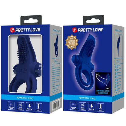 Pretty Love Bronson Anel Peniano Duplo Vibratório Azul em silicone