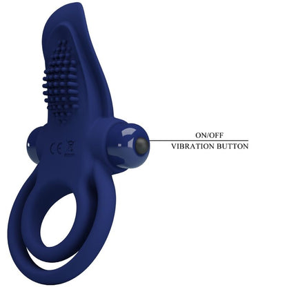 Pretty Love Bronson Anel Peniano Duplo Vibratório Azul em silicone