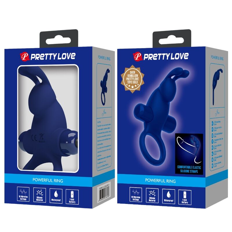 PRETTY LOVE Jiro Anel Peniano Vibratório azul com 10 funções
