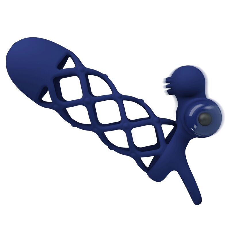 Anel vibrador PRETTY LOVE Giann com bainha de silicone azul, para ereções e estimulação mútua.
