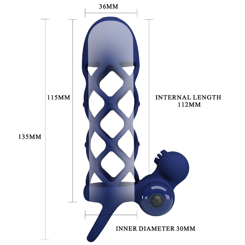 Anel vibrador PRETTY LOVE Giann com bainha de silicone azul, para ereções e estimulação mútua.