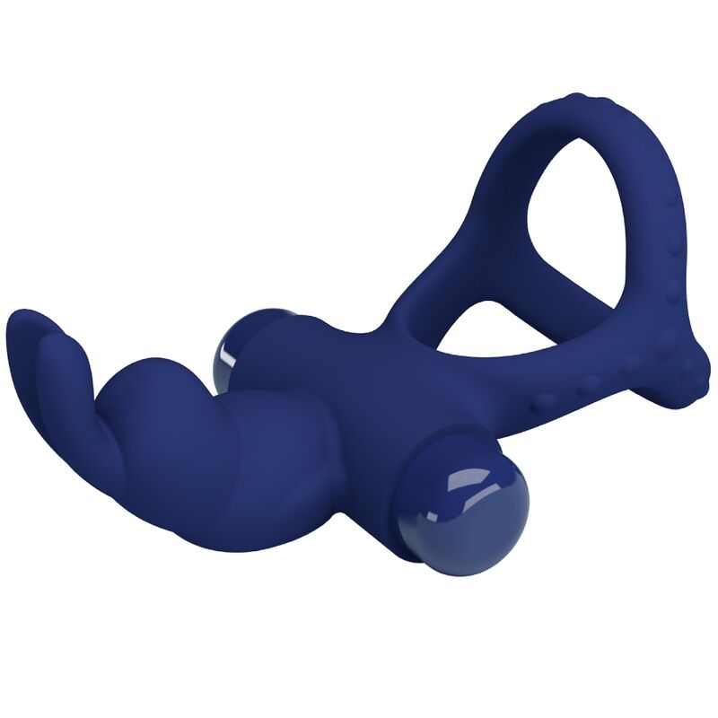 Anel Vibrante Duplo Coelho Azul PRETTY LOVE em silicone, ideal para intensificar o prazer e ereções.