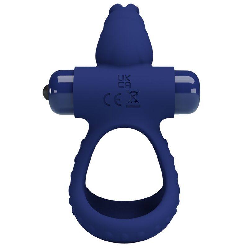 Anel Vibrante Duplo Coelho Azul PRETTY LOVE em silicone, ideal para intensificar o prazer e ereções.