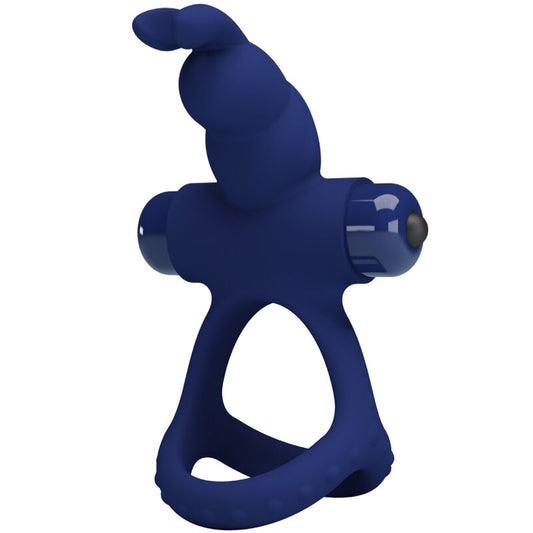 Anel Vibrante Duplo Coelho Azul PRETTY LOVE em silicone, ideal para intensificar o prazer e ereções.