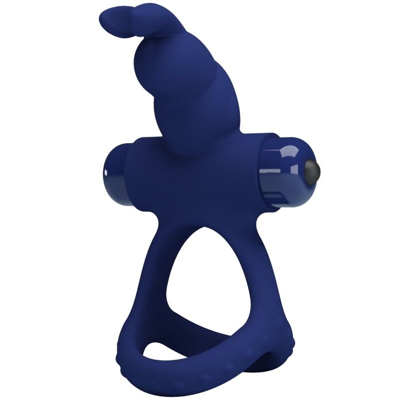 Anel Vibrante Duplo Coelho Azul PRETTY LOVE em silicone, ideal para intensificar o prazer e ereções.