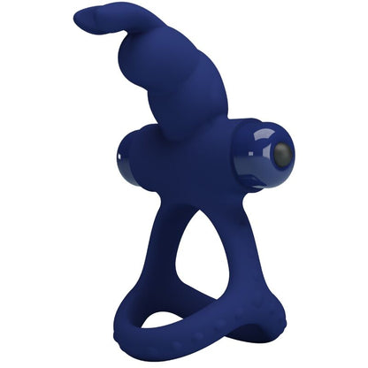 Anel Vibrante Duplo Coelho Azul PRETTY LOVE em silicone, ideal para intensificar o prazer e ereções.