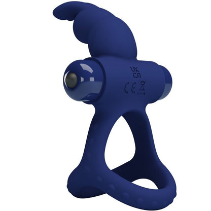 Anel Vibrante Duplo Coelho Azul PRETTY LOVE em silicone, ideal para intensificar o prazer e ereções.