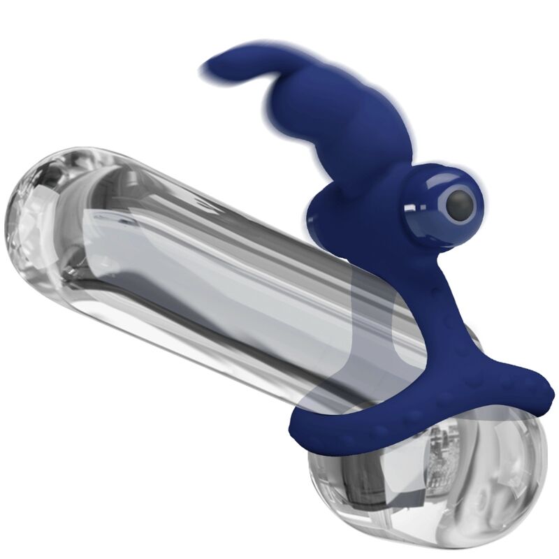 Anel Vibrante Duplo Coelho Azul PRETTY LOVE em silicone, ideal para intensificar o prazer e ereções.