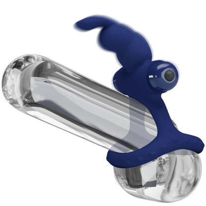 Anel Vibrante Duplo Coelho Azul PRETTY LOVE em silicone, ideal para intensificar o prazer e ereções.