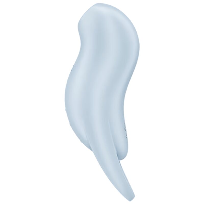 Close-up do Satisfyer Pocket Pro 1 Estimulador Clitoriano na cor azul claro, mostrando o seu design ergonómico e abertura para ondas de pressão.