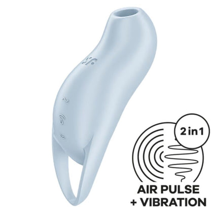 Close-up do Satisfyer Pocket Pro 1 Estimulador Clitoriano na cor azul claro, mostrando o seu design ergonómico e abertura para ondas de pressão.