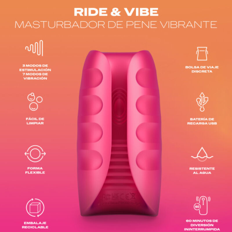 Close-up do masturbador vibratório DUREX Ride & Vibe, mostrando sua textura e design ergonómico para estimulação peniana.