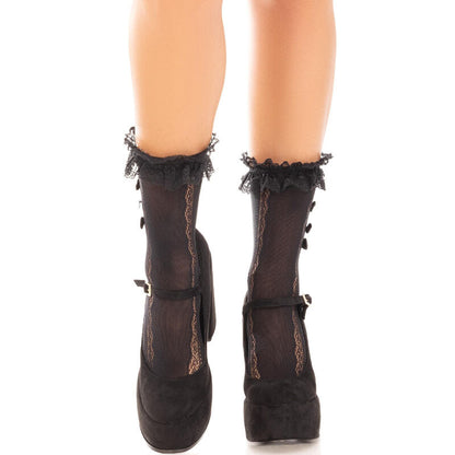 LEG AVENUE - CALCETINES NEGROS CON VOLANTES