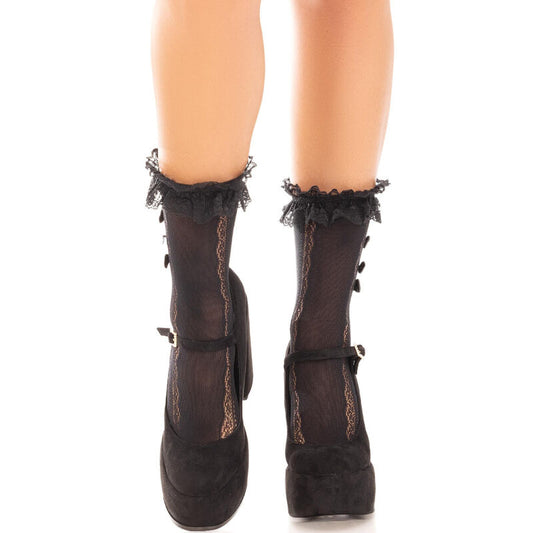 LEG AVENUE - CALCETINES NEGROS CON VOLANTES