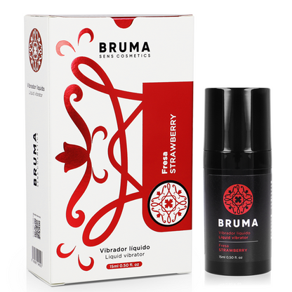 Vibrador líquido BRUMA sabor morango 15ml, embalagem e textura.
