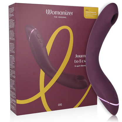 Close-up do Vibrador Womanizer OG G-Spot Aubergine com tecnologia Pleasure Air.