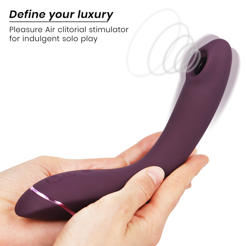 Close-up do Vibrador Womanizer OG G-Spot Aubergine com tecnologia Pleasure Air.