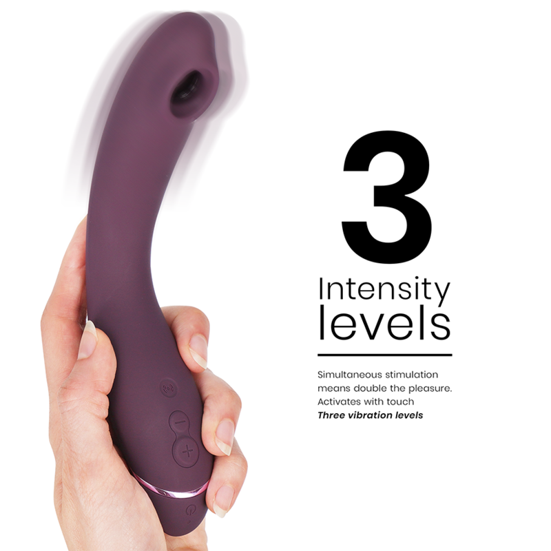 Close-up do Vibrador Womanizer OG G-Spot Aubergine com tecnologia Pleasure Air.