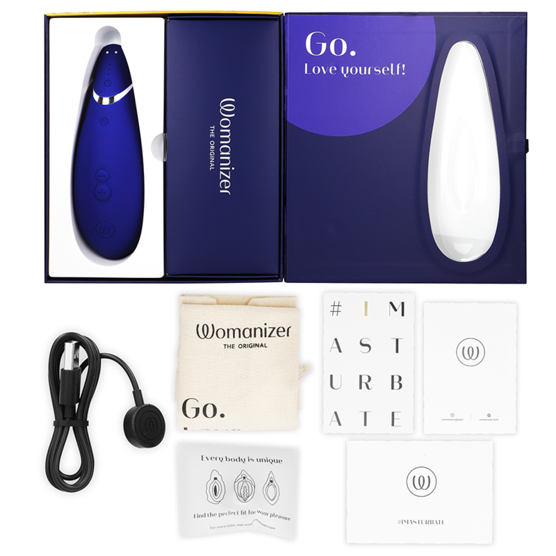 Womanizer Premium 2 Estimulador Clitoriano Blueberry, com tecnologia Pleasure Air para prazer sem contato.