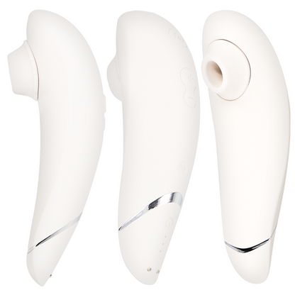 Close-up of the Womanizer Premium 2 Estimulador Clitoriano Warm Grey showing its innovative Pleasure Air Technology nozzle.