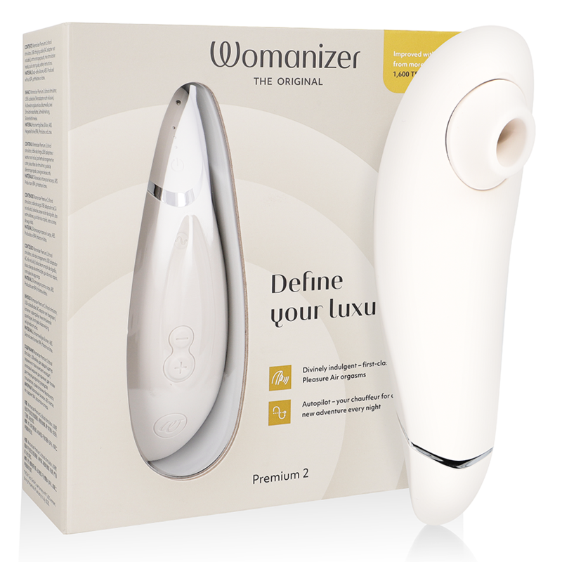 Close-up of the Womanizer Premium 2 Estimulador Clitoriano Warm Grey showing its innovative Pleasure Air Technology nozzle.