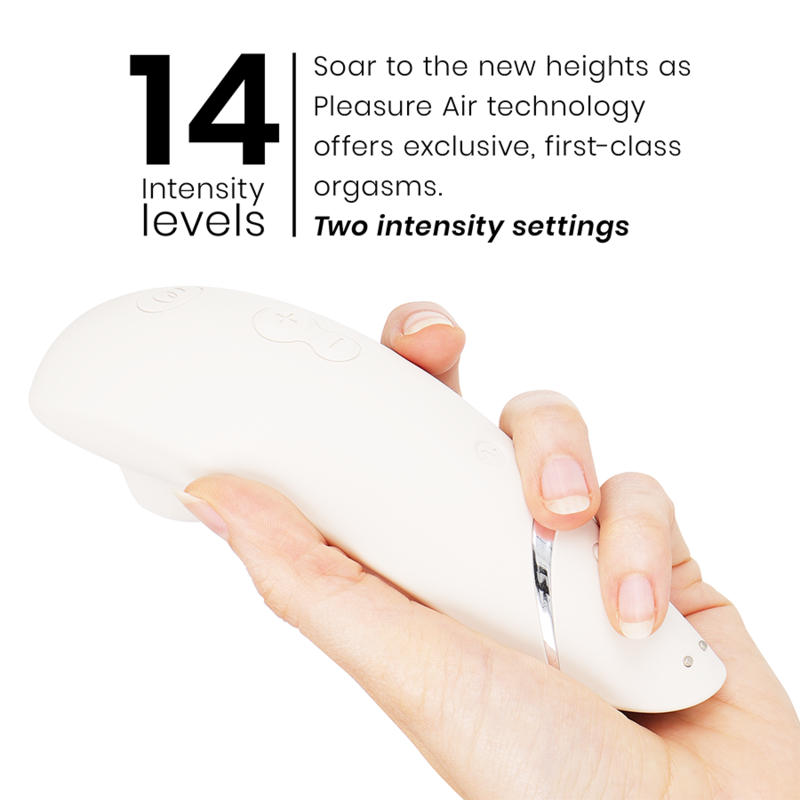 Close-up of the Womanizer Premium 2 Estimulador Clitoriano Warm Grey showing its innovative Pleasure Air Technology nozzle.