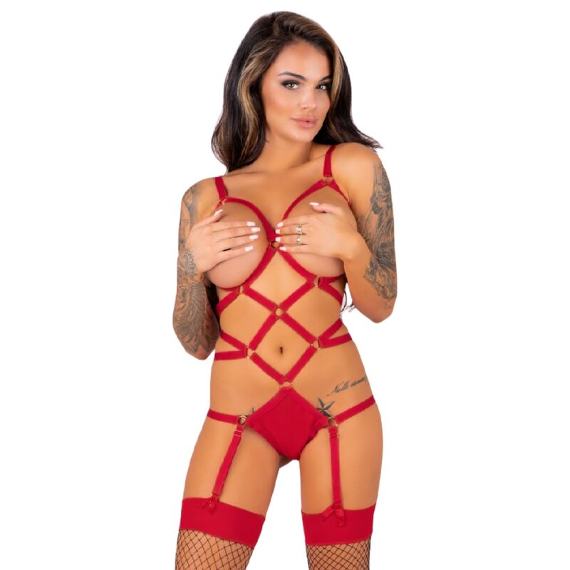 LIVCO CORSETTI FASHION - CONJUNTO DE BODY + MEDIAS ROJAS THIARA LC 20213 S/M