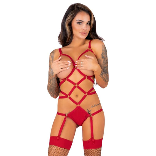 LIVCO CORSETTI FASHION - CONJUNTO DE BODY + MEDIAS ROJAS THIARA LC 20213 S/M