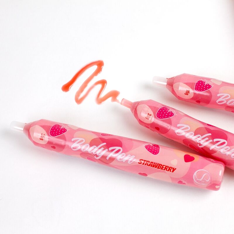 Caneta comestível Secret Play sabor morango para pintura corporal, ideal para momentos íntimos e criativos.