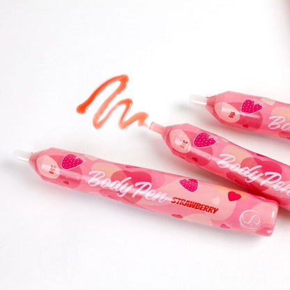 Caneta comestível Secret Play sabor morango para pintura corporal, ideal para momentos íntimos e criativos.