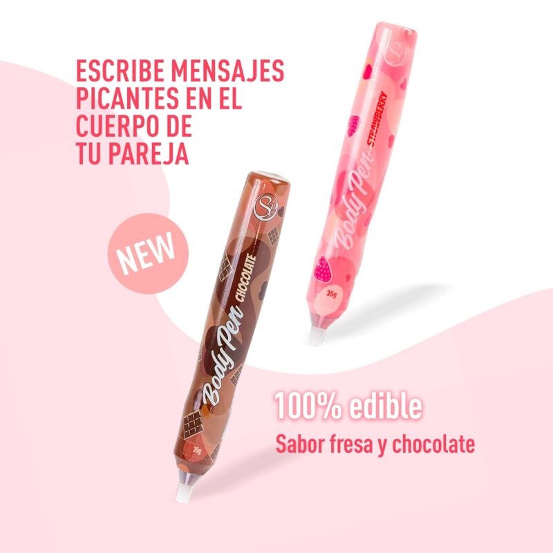 Close-up da Caneta de Pintura Corporal Comestível Secret Play Sabor Chocolate, mostrando a embalagem e a ponta aplicadora.