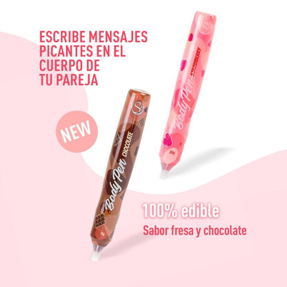 Close-up da Caneta de Pintura Corporal Comestível Secret Play Sabor Chocolate, mostrando a embalagem e a ponta aplicadora.