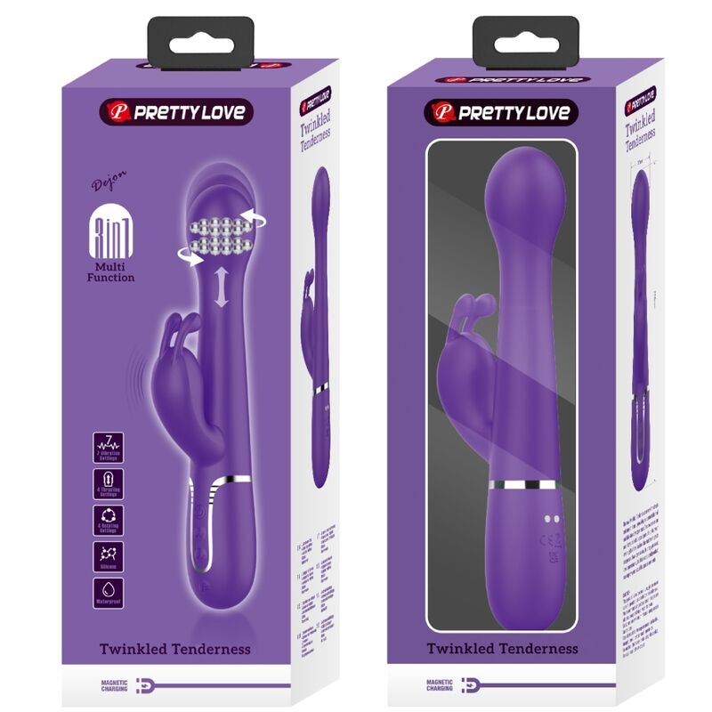 PRETTY LOVE Vibrador Coelho Dejon 3 em 1 Multifunções Roxo para prazer combinado.