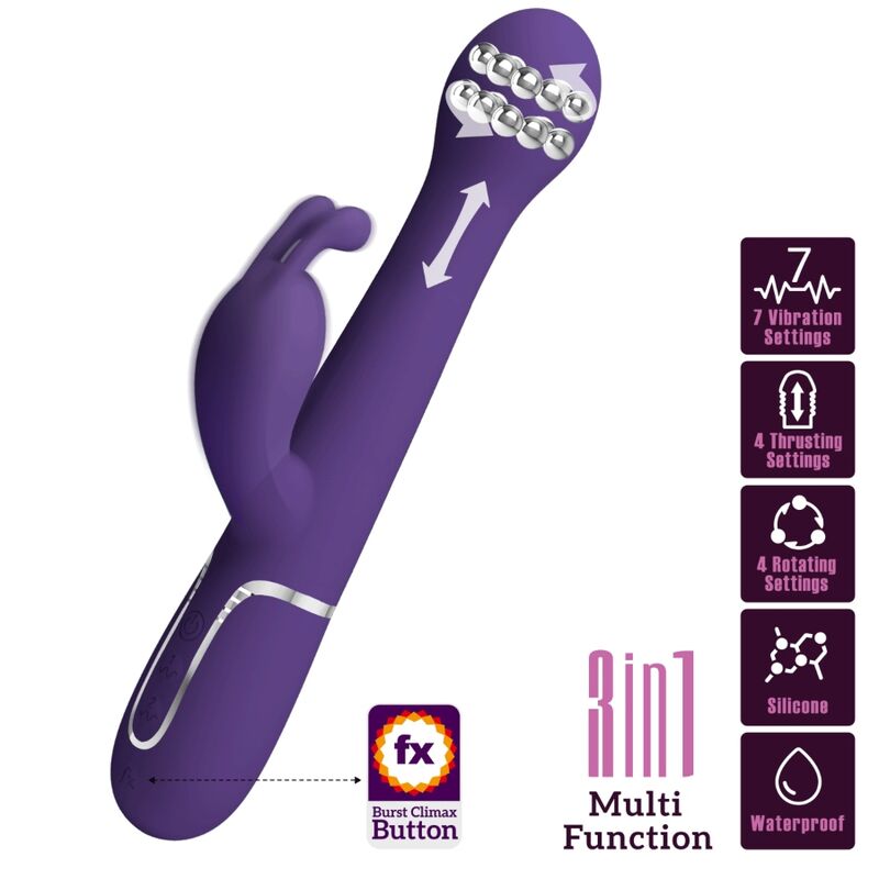 PRETTY LOVE Vibrador Coelho Dejon 3 em 1 Multifunções Roxo para prazer combinado.