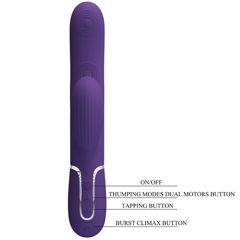 Vibrador Pretty Love Perlita G-Spot 3 em 1 Multifunções Roxo, em silicone macio