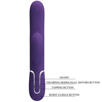Vibrador Pretty Love Perlita G-Spot 3 em 1 Multifunções Roxo, em silicone macio