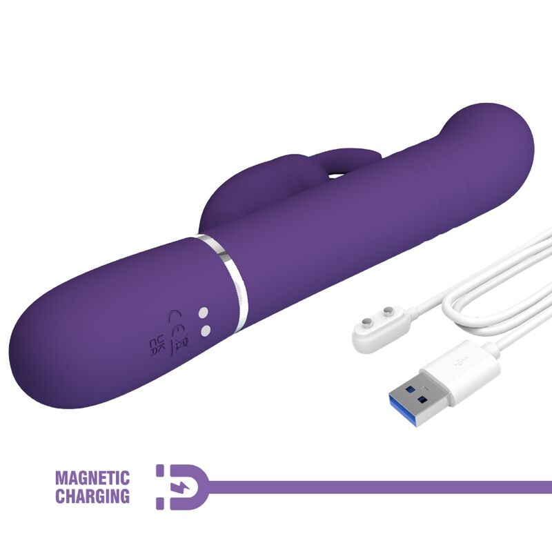 Close-up do PRETTY LOVE Vibrador Coelho Coale 4 em 1 Roxo, mostrando o design ergonómico e a textura do silicone.