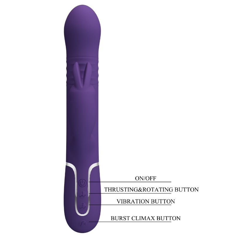 Close-up do PRETTY LOVE Vibrador Coelho Coale 4 em 1 Roxo, mostrando o design ergonómico e a textura do silicone.