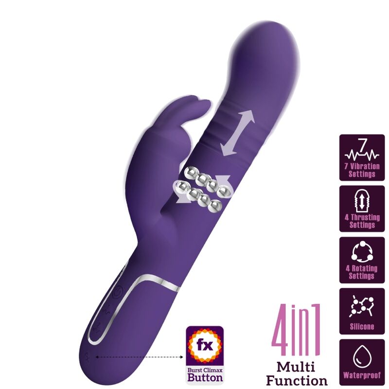 Close-up do PRETTY LOVE Vibrador Coelho Coale 4 em 1 Roxo, mostrando o design ergonómico e a textura do silicone.
